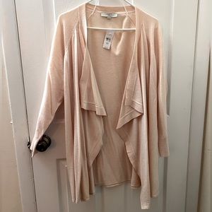 LOFT 16/18 Asymmetrical Open Front 3/4 Sleeve Light Pink / Pastel Pink Cardigan